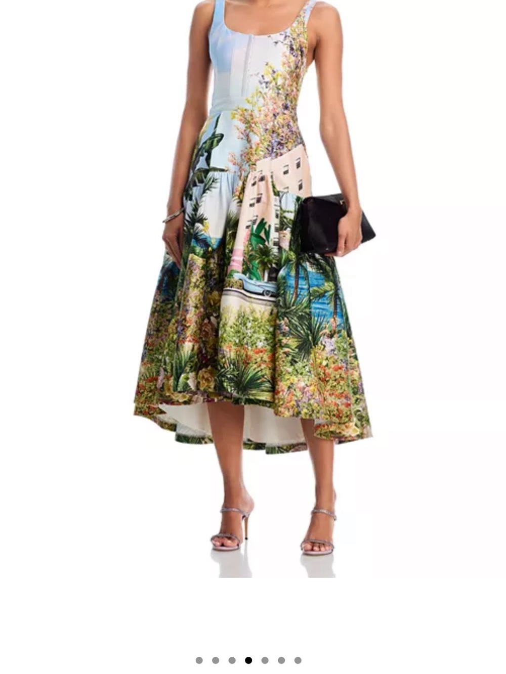 Alice + Olivia Tropical Garden High-Low Midi Skirt - Green, Blue, Pink, Cream - Picture 4 of 6